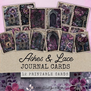 Gothic Romance Junk Journal Cards, Junk Journal Pages Gothic Romance, Printable Junk Journal Vampire Papers, Dark Academia Ephemera