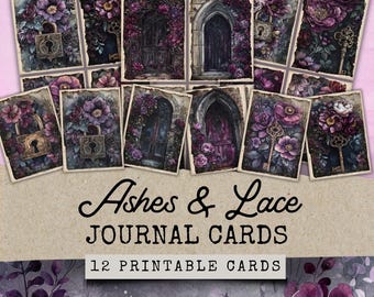 Gothic Romance Junk Journal Cards, Junk Journal Pages Gothic Romance, Printable Junk Journal Vampire Papers, Dark Academia Ephemera
