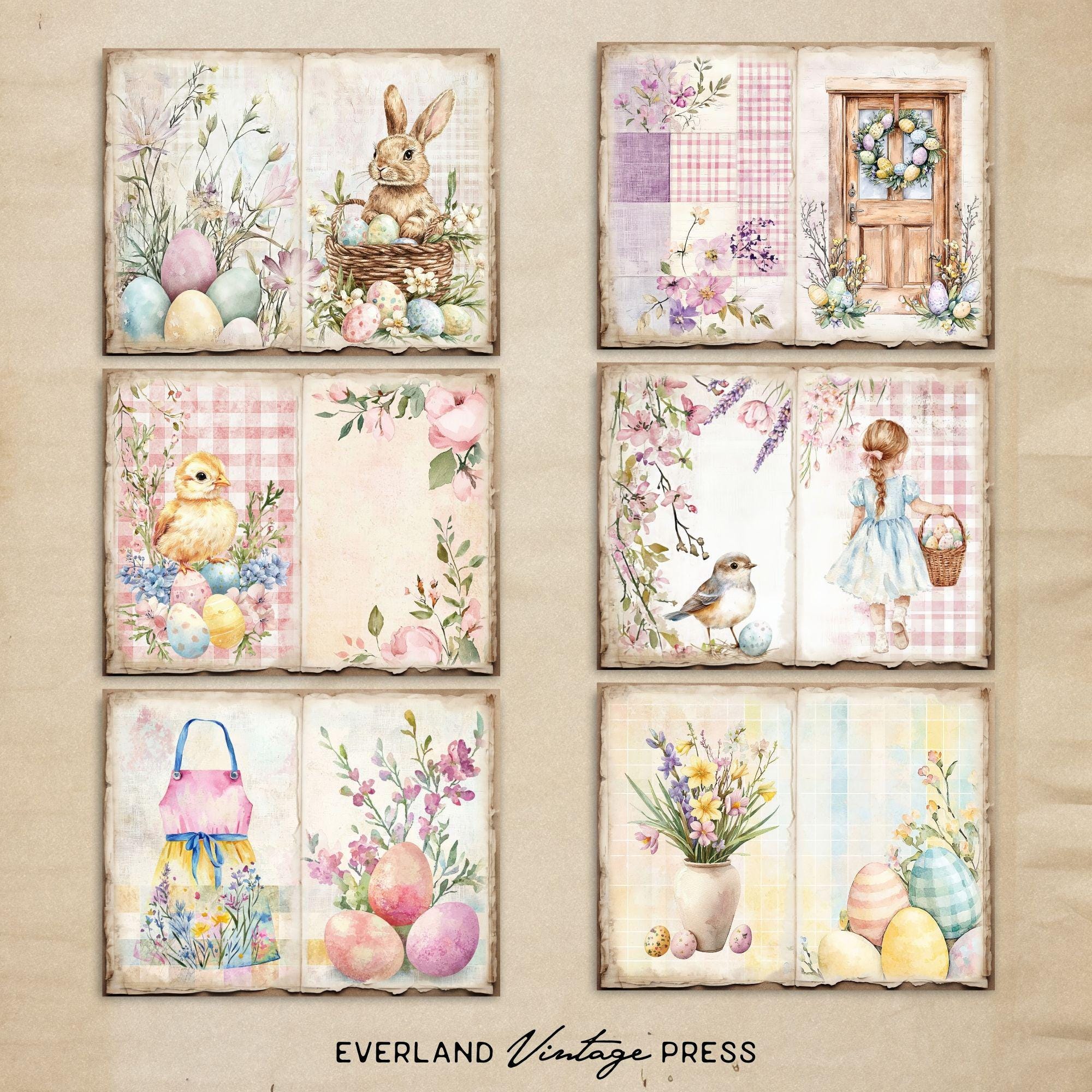 Pastel Easter Digital Papers V2, 6 Printable Easter Junk Journal Papers ...