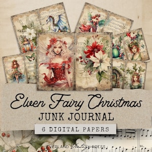 Può includere: Sei carte digitali con un tema natalizio con fate, stelle di Natale e un drago. Le carte sono progettate per il junk journaling.