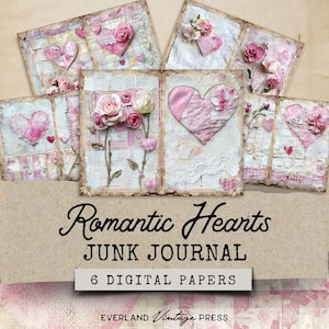 Victorian Valentine&#39;s Junk Journal, Valentine Junk Journal Ephemera, Valentine Junk Journal Pockets, Valentine Hearts Junk Journal