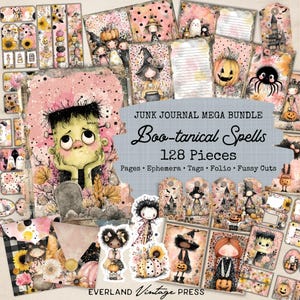 Pink Halloween Junk Journal Kit, Bootanical Spells Bundle, Pumpkin Ephemera, Fall Ephemera, Halloween Ephemera, Cute Halloween Junk Journal