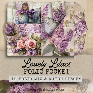 Kit de folio para diario basura color lila, folio color lavanda, 12 efímeras imprimibles en morado para diario basura Shabby Chic, extras del kit de diario basura color lavanda
