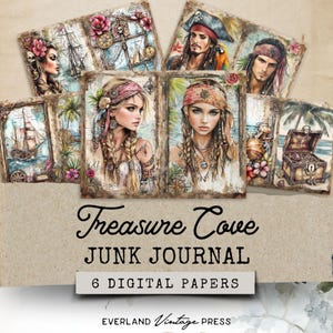Pages de journal indésirable de Treasure Island, 6 papiers imprimables de journal indésirable de pirate, pages de journal indésirable sur le thème de l'océan, kit de journal indésirable de plage lunatique
