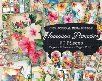 Hawaii Junk Journal Bundle-90 Pieces, Hawaii Travel Ephemera, Junk Journal Kit Hawaii Extras, Ephemera Cards, Beach Theme Junk Journal Kit