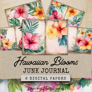 Junk Journal Kit Hawaii Vacation, Hawaii Junk Journal, 6 Hawaiian Blooms Junk Journal Page, Beach Theme Junk Journal Kit, Tropical Papers