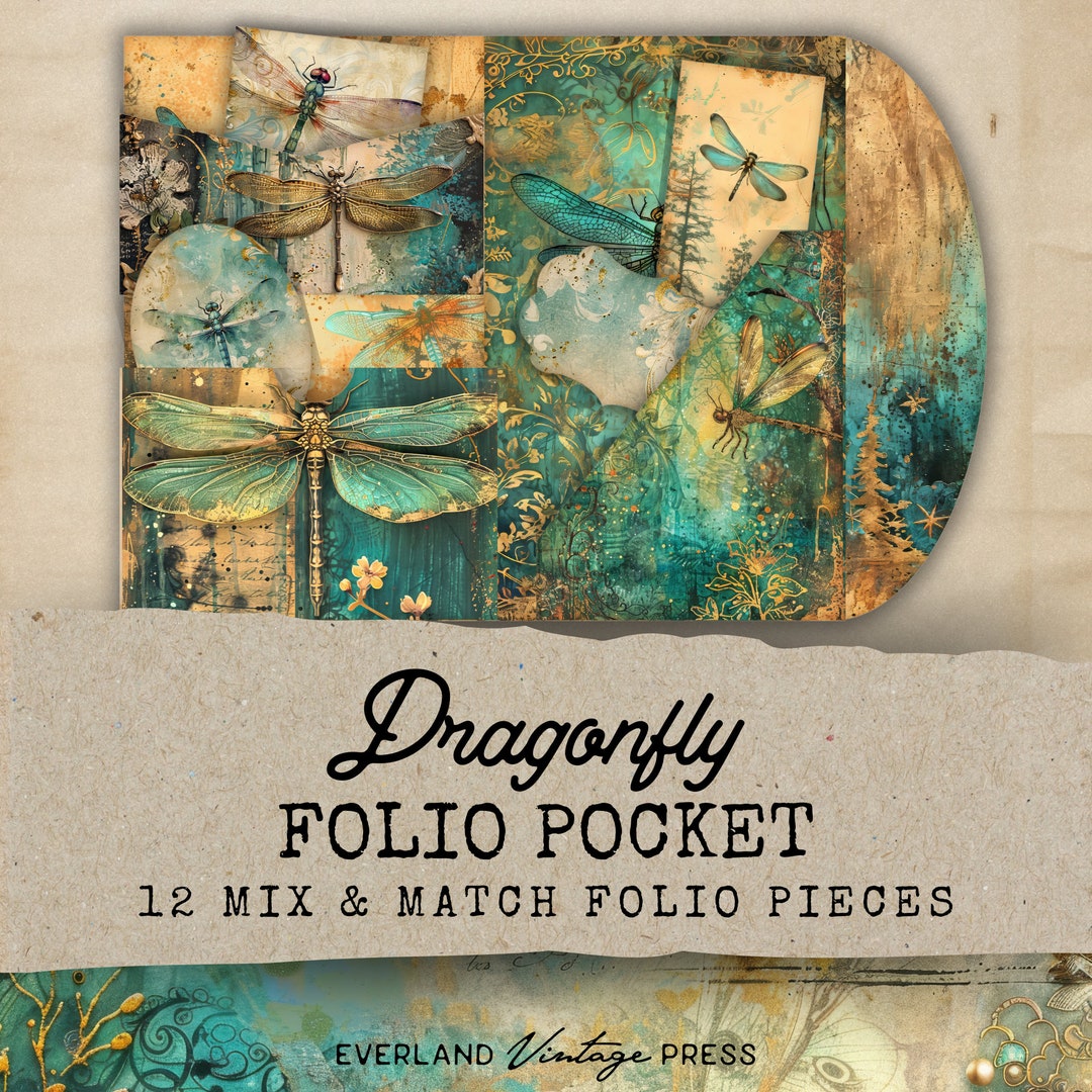 Junk Journal Folio Dragonfly, 12 Printable Pocket Ephemera, Dragonfly ...