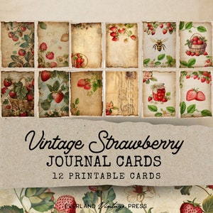 Strawberry Junk Journal Ephemera Cards, 12 Printable Junk Journal Cards, Strawberry Junk Journal Kit Extras, Printable Ephemera