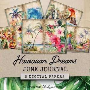 Junk Journal Kit Hawaii Dreams, Hawaii Junk Journal, 6 Junk Journal Kit Travelers Notebook Pages, Beach Theme Junk Journal Kit