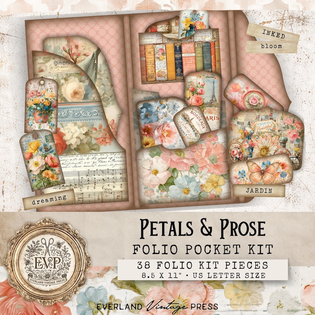 Petals and Prose Junk Journal Folio Kit, Printable Cottagecore Junk ...