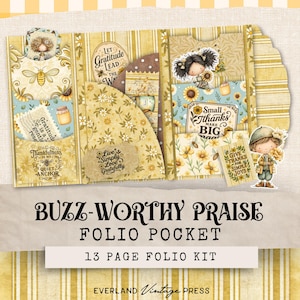 Álbum de bolsillo Buzz Worthy Praise Bee, Kit de álbum Happy Mail, Álbum Junk Journal Gratitude, Carpeta Loaded Folder Shabby Ephemera