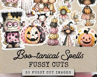 Bootanical Spells Halloween Junk Journal Fussy Cuts,Fall Junk Journal Folio Extras, 30 Fussy Cuts Halloween Ephemera, Fall Fussy Cuts