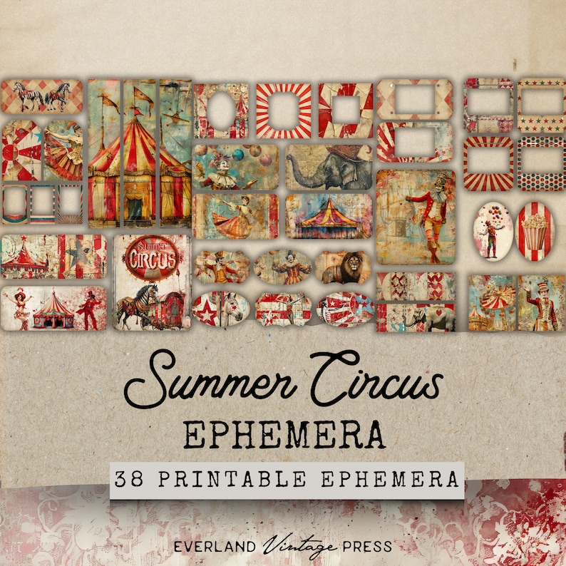 Circus Junk Journal Kits Bundle -90 Pieces, Vintage Circua Ephemera ...