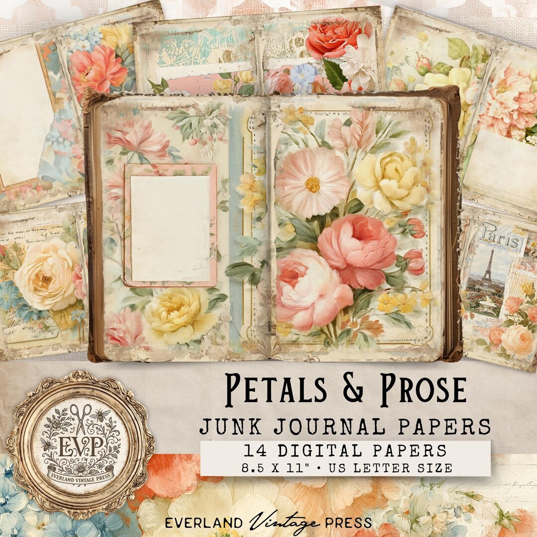 Junk Journal Ephemera Packs Handmade, Vintage Floral Printable Papers ...