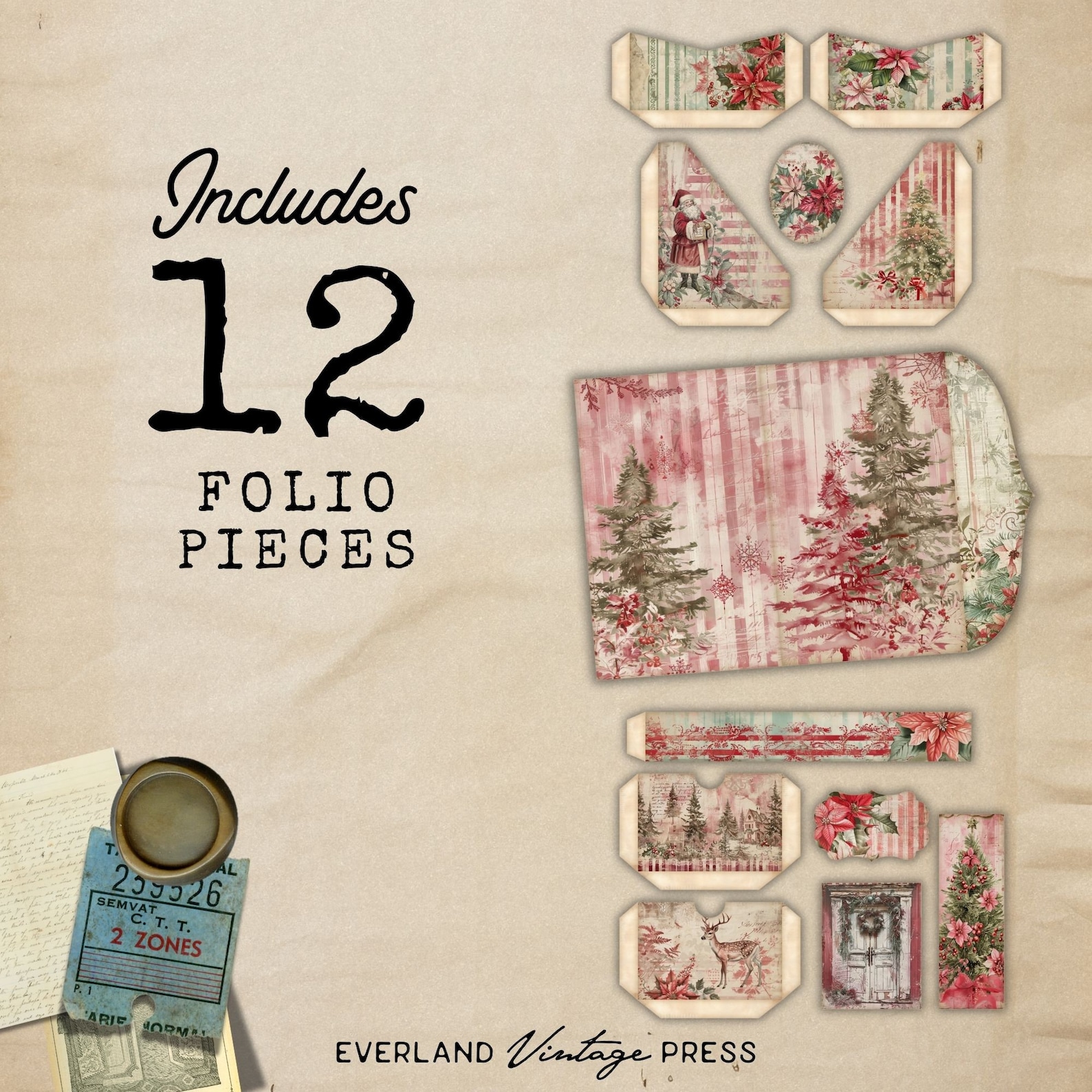 Christmas Folio Junk Journal Kits, Christmas Folio Kit, 12 Printable ...