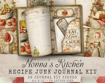 Nonna's Recipe Junk Journal Printable Kit,Recipe Junk Journal Backgrounds, Printable Junk Journal Kitchen Theme,Grandmother Junk Journal Kit