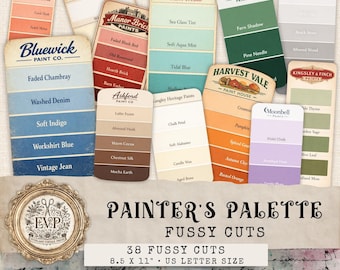 Paint Swatch Junk Journal Fussy Cuts, Industrial Grunge Labels,Tags Ephemera Junk Journal,Painter's Palette Fussy Cuts,Art Supply Fussy Cuts