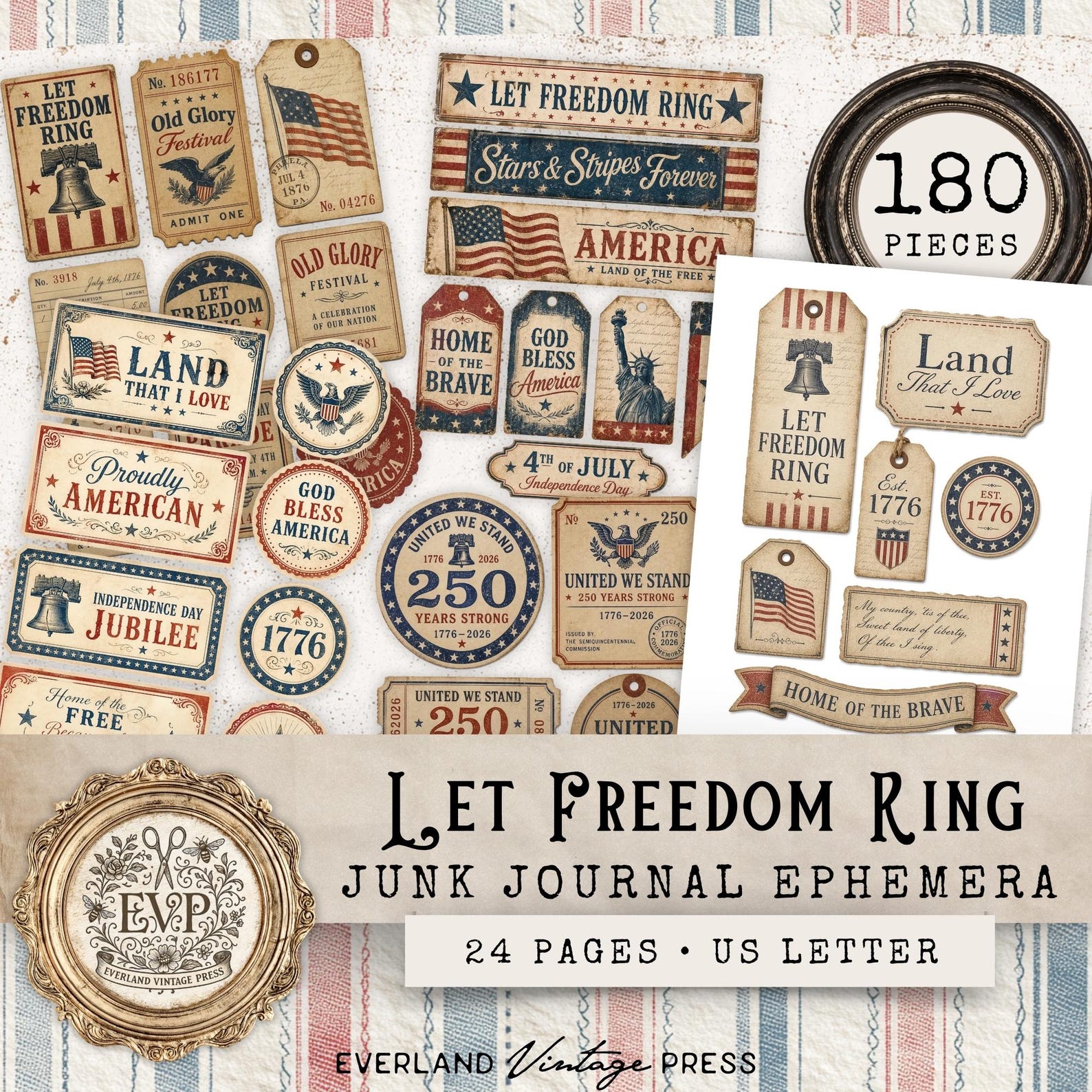 Freedom Label Let Freedom Ring Junk Journal Ephemera Bundle,patriotic Vintage ...