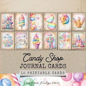 Candy Shop Junk Journal Ephemera Cards, Pastel Sweets Junk Journal Kit Extras, Candy Ephemera, Paper Craft, Pink and Blue Pastel Paper