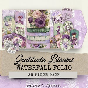 Waterval Junk Journal Folio Dankbaarheid, lentetuin folio, Cottage Garden Junk Journal kieskeurige sneden, Victoriaans Junk Journal compleet folio