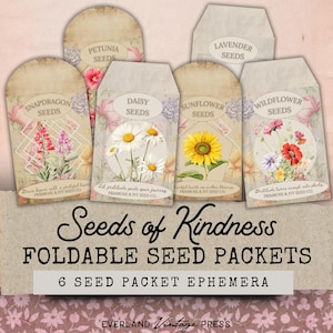 Flower Seed Packet Junk Journal Ephemera, Flower Seed Packet Clipart, Gratitude Junk Journal Ephemera, Seed Packet Label Digital Download