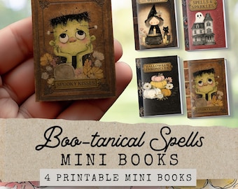 Cute Halloween Miniature Book, Grimoire Mini Book, Miniature Book Covers Digital, Mini Book Covers Spine, Dollhouse Book Set