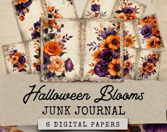 Halloween Blooms Journal Kit, Fall Junk Journal, Cozy Autumn Junk Journal, 6 Digital Fall Floral Junk Journal Kit, Vintage Fall Ephemera