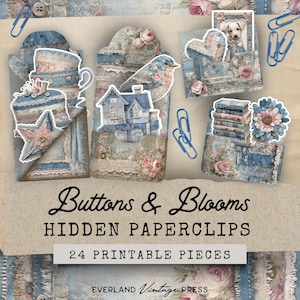 Denim Hidden Paperclip Kit, Denim Junk Journal Hidden Paperclips, Hidden Paperclip Digital Pocket, Denim Junk Journal Ephemera, Loaded Tag