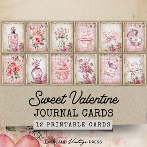 Valentine Junk Journal Folio Ephemera, 12 druckbare Valentine Junk Journal Karten, viktorianische Valentinstag Tickets Ephemera, digitale Collage