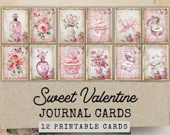 Valentine Junk Journal Folio Ephemera, 12 Printable Valentine Junk Journal Cards, Victorian Valentine's Tickets Ephemera, Digital Collage