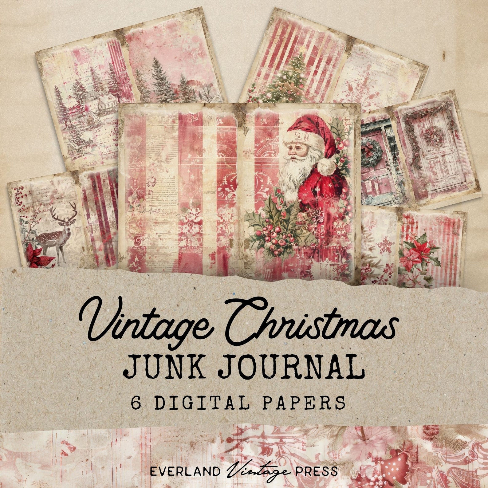 Traditional Christmas Junk Journal Kit, Winter Floral Junk Journal Kit ...