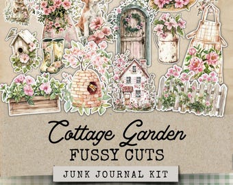 Secret Garden Fussy Cuts, English Garden Junk Journal Ephemera, 6 Digital Journal Pages, Collage Sheet 11 x 8.5, Cottage Garden Fussy Cuts