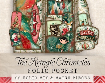 Christmas Happy Mail Folio Kit, Kringle Chronicles Christmas Folio Junk Journal For Children,Digital Papers Retro Christmas Junk Journal Kit