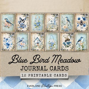 Blue Birds Junk Journal Ephemera Cards, Blue Bird Junk Journal, Bird Ephemera, Cottagecore Junk Journal Card, Vintage Blue Loaded Tag