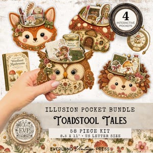 Illusion Pockets For Junk Journal, Toadstool Tales Woodland Ephemera for Junk Journaling and Scrapbooking, Interactive Ephemera Fussy Cuts