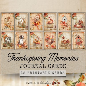 Thanksgiving Junk Journal Folio Cards, Thanksgiving Digital Folio, Thanksgiving Ephemera, Autumn Junk Journal Kit, Fall Journal Cards