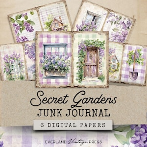 Diario digital Secret Garden, kit de diario Secret Garden, kit de folio para diario Secret Garden, kit de diario Shabby Chic lavanda