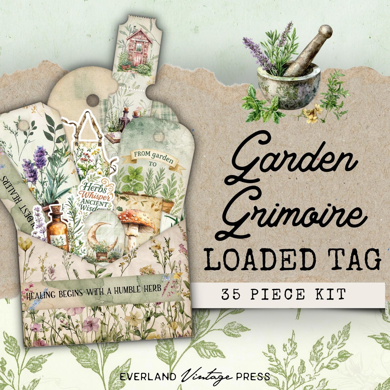 Herb Grimoire Spring Loaded Tags,loaded Pocket Tag, Junk Journal ...