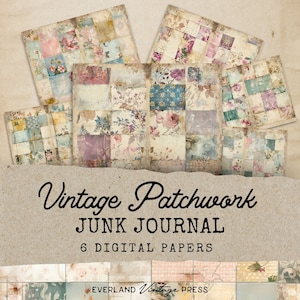 Papéis de diário lixo de retalhos vintage, kit de diário chique gasto, 6 páginas florais de diário digital, artesanato de papel, coisas efêmeras vintage
