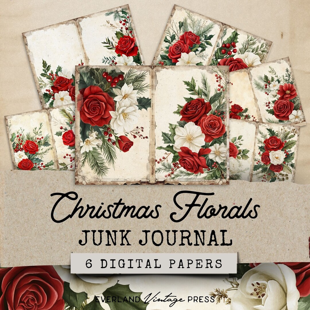 Traditional Christmas Junk Journal Kit, Winter Floral Junk Journal Kit ...