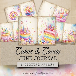 Candy Shop Junk Journal, Rainbow Junk Journal Papers, Birthday Junk Journal, 6 Digital Candy Shop Ephemera, Pastel Digital Paper