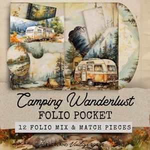 Folio pour kit de carnet de voyage de camping, 12 documents éphémères imprimables de poche, suppléments imprimables du kit de carnet de voyage de camping, cartes éphémères, éphémères de camping