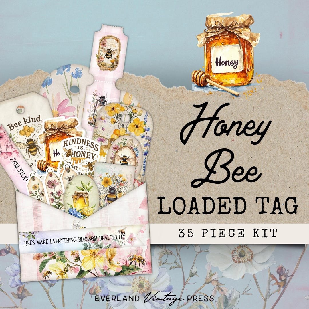 Honey Bee Spring Loaded Tags, Loaded Bee Junk Journal Pockets Tag Kit ...