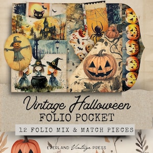 Halloween Junk Journal Folio, Fall Junk Journal Folio Kits Extras, 12 Printable Vintage Halloween Craft Ephemera,Paper Craft,Digital Collage