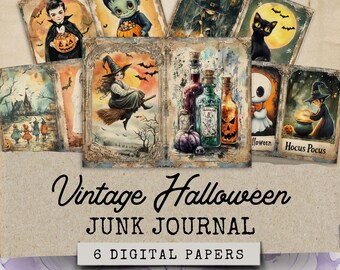 Vintage Halloween Ticket Junk Journal, Fall Junk Journal, Cozy Autumn Junk Journal, 6 Cottagecore Halloween Junk Journal Ephemera