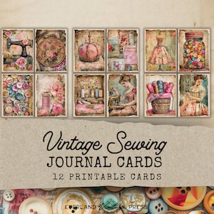 Sewing Theme Printable Junk Journal, Sewing Junk Journal Kit, 12 Printable Ephemera Junk Journal Cards, Paper Craft, Sewing Ephemera