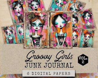 Whimsical Girls Junk Journal Pages, Whimsical Ephemera, Whimsical Junk Journal Papers, Groovy Girls Junk Journal, Whimsical Junk Journal Kit