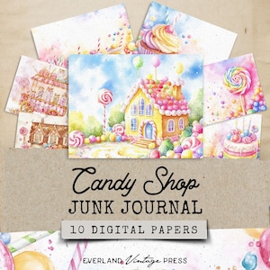 Candy Shop Junk Journal, Rainbow Junk Journal Papers, Birthday Junk Journal, 6 Digital Candy Shop Ephemera, Pastel Digital Paper