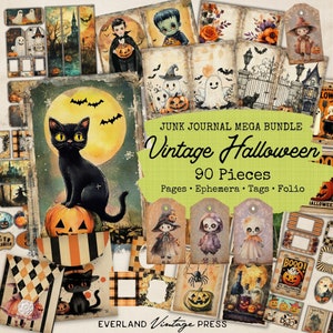 Vintage Halloween Junk Journal Bundle-90 Pieces, Vintage Halloween Ephemera, Halloween Junk Journal Folio, Halloween Ticket Junk Journal
