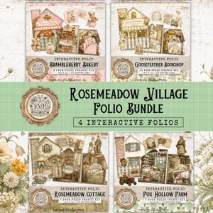 Puede incluir: Un paquete Rosemeadow Village Folio Bundle que incluye cuatro kits de proyectos de folios interactivos: Brambleberry Bakery, Goosefeather Bookshop, Rosemeadow Cottage y Fox Hollow Farm. Cada kit contiene páginas de 21,6 x 27,9 cm con animales.